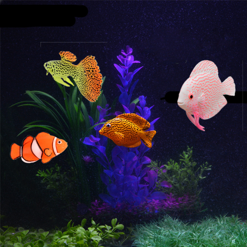 Aquarium Fish That Glow In The Dark - Im Dunkeln Leuchtende Silikon-Fisch-Aquariumdekoration Clownfisch-Aquarium Ozean-Landschaftsgestaltung